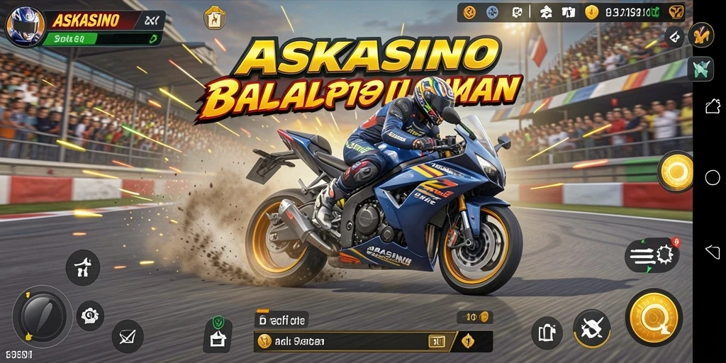 Screenshot gameplay ASKASINO dengan aksi balapan yang mendebarkan.