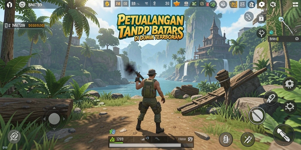 Screenshot gameplay BNI789 menampilkan petualangan di dunia terbuka.