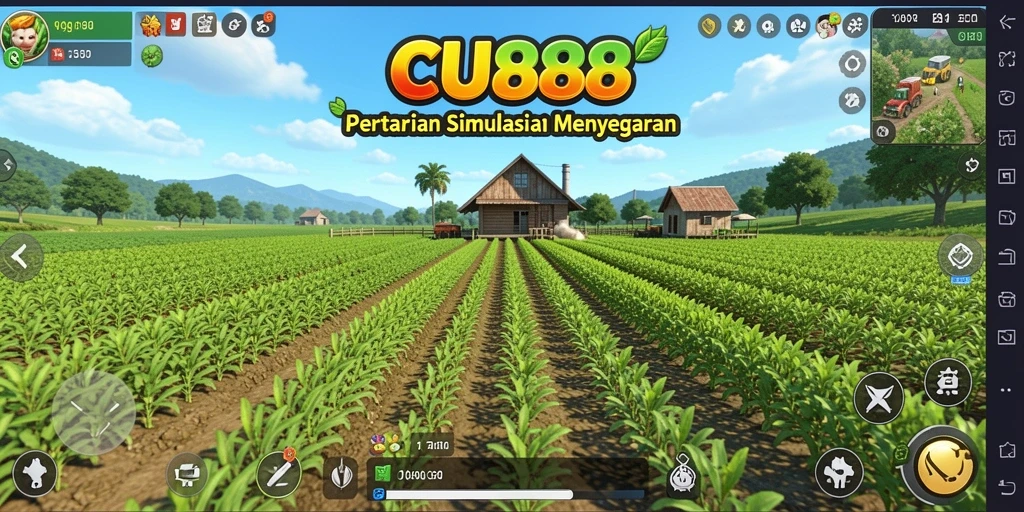 Screenshot menunjukkan gameplay seru dari CU888 dengan fokus pada pertanian.