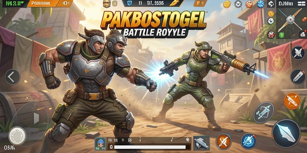 Tampilan gameplay seru di PAKBOSTOGEL saat bertarung dengan pemain lain.