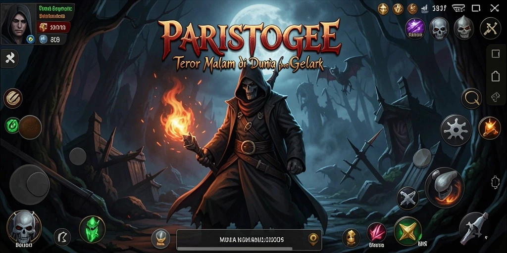 Screenshot utama PARISTOGEL dengan nuansa horor yang menghantui.