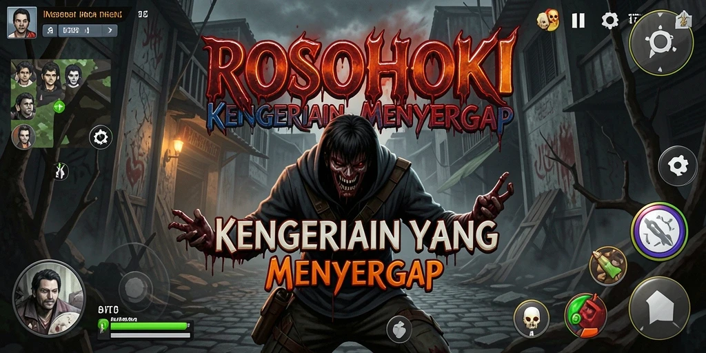 Screenshot gameplay <strong>ROSOHOKI</strong> yang menampilkan suasana menyeramkan di dalam rumah berhantu.